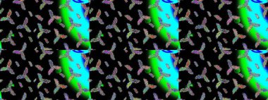 Yeni yıl kar tanesi. Düz kar karalama ikonları, kar taneleri silueti siyah, mavi ve yeşil renklerde Noel afişi, kartlar. Güzel soyut kar taneleri raster tasarımı..