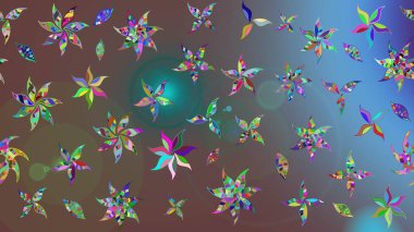 Raster illüstrasyonundaki çiçek desenli çizim. Kahverengi renkte çiçekler.