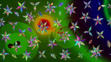 Çiçek desenli eskiz. Yeşil renkli çiçekler. Tişört baskısı için çiçek boyama rasteriName.