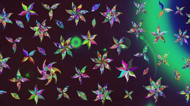 Renkli Bahar Teması eskiz kalıbı. Raster illüstrasyonu. Düz Çiçek Elementleri Tasarımı. Kahverengi renkte zarif çiçekler ve suluboya..