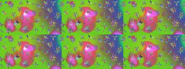 Raster illüstrasyonu. Yeşil renkli çiçekler. Çiçek desenli eskiz, vuruşlar, sıçramalar, yaz çiçekleri..