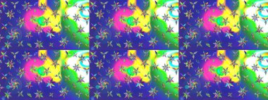 Mavi renkte etnik çiçeklerle süslenmiş zarif bir eskiz. Asya Tekstil 'inde Raster Çiçek İllüstrasyonu.