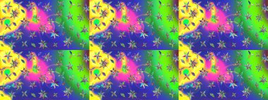 Şirin çiçekli, desenli, yeşil renkli bir eskiz deseni. El çizimi çiçek çizimi deseni (fayans). Tekstil için suluboya çizim deseni.