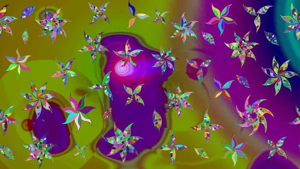 Raster hisseleri. Suluboya, elle çizilmiş. Eskiz arkaplan modeli. Yeşilde çiçekler.