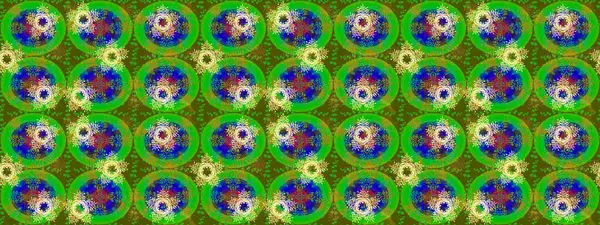 Yeşil, mavi ve sarı renkli kar taneleri. Renkli arka planda izole tatlı kar taneleri. Kar tanesi raster deseni. Raster illüstrasyonu.