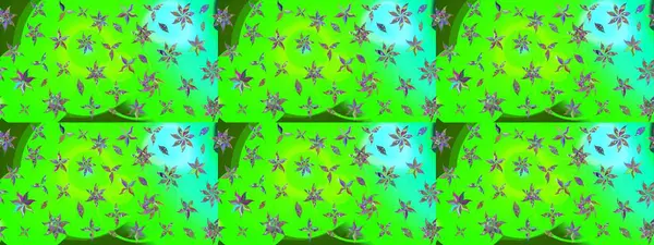 Patlayan çiçekler soyut olarak yerleştirilmiş. Yumuşak, yeşil renkli bahar çiçekleri. Raster deseni. Raster illüstrasyonu.