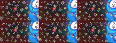 Çiçek desenli çizim. Mor renkli Asya tekstili. Raster illüstrasyonu.