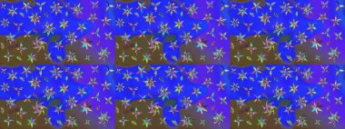 Suluboya tarzında mavi renkli çiçekler. Raster illüstrasyonunda çiçek deseni çizimi.