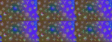 Raster deseni. Raster illüstrasyonu. Patlayan çiçekler soyut olarak yerleştirilmiş. Yumuşak, bahar çiçekleri menekşe renklerinde.