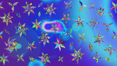 Raster illüstrasyonu. Çiçekli karalama şeklinde Raster çiçek deseni. Yumuşak, bahar çiçekleri mavi renklerde.