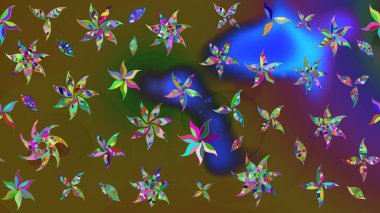 Çiçekli karalama şeklinde Raster çiçek deseni. Raster illüstrasyonu. Yumuşak, yeşil renkte bahar çiçekleri.