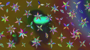 Raster düz çiçek çizim deseni. Yeşil renkli çiçekler. Tasarım hediye paketi, tebrik kartları, posterler ve afiş tasarımı.