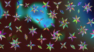 Sevimli çiçek raster deseni. Renkli Bahar Teması eskiz kalıbı. Düz Çiçek Elementleri Tasarımı. Kahverengi renkte çiçekler.