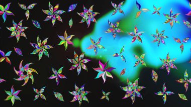 Çiçek desenli çizim. Renkli Bahar Teması eskiz kalıbı. Gri renkli çiçekler. Asya tekstil tarzında. Düz Çiçek Elementleri Tasarımı. Raster illüstrasyonu.