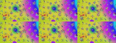 Motley illüstrasyonu. Küçük renkli çiçekler. Küçük çiçekte güzel bir desen. Moda baskıları için zarif bir şablon. Sarı çiçekli bahar çiçekleri.