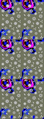 Varicologreen Raster çizimi. Bir sürü yeşil ve soyut çiçekli tropik eskiz deseni. Küçük çiçekte sevimli çiçek deseni var..