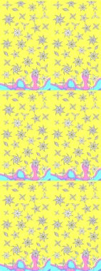 Sevimli çiçek raster deseni. Sarı renkli çiçekler. Renkli Bahar Teması eskiz kalıbı. Düz Çiçek Elementleri Tasarımı.