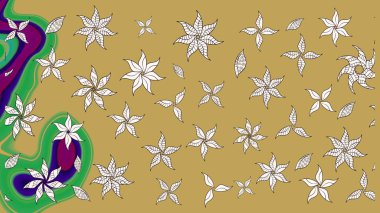 Raster. Sarı renkli güzel çiçekli çizim deseni, suluboya çiçek deseni, duvar kağıdı, kart veya kumaş için fayanslı..