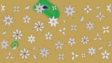 Raster - stok. Eskiz arkaplan modeli. Yapraklı çiçekler ve sarı renkli papatya çiçekleri..