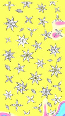 Düz Çiçek Elementleri Tasarımı. Renkli Yaz Temalı eskiz kalıbı. Sarı renkli çiçekler. Sevimli çiçek raster deseni.