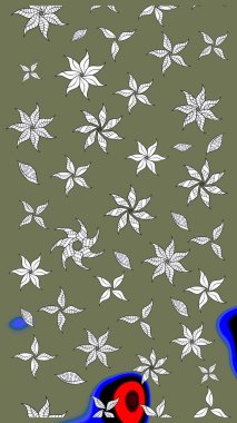 Raster illüstrasyonu. Şirin karalamalı çiçek desenli çizim. Eskiz stili yeşil renkler. Raster illüstrasyonu. El yapımı çiçek ve bitki koleksiyonu.