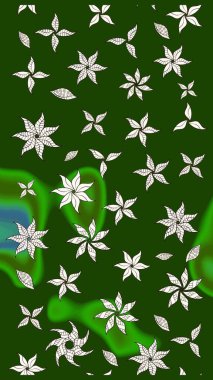 Düz Çiçek Elementleri Tasarımı. Yeşil renkli çiçekler. Raster illüstrasyonu. Çiçek desenli çizim. Renkli Bahar Teması eskiz kalıbı. Asya tekstil tarzında.