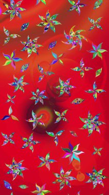 El çizimi. Çiçekli, yapraklı, çiçek desenli eskiz. Raster illüstrasyonu.