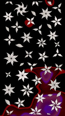 Raster illüstrasyonu. Siyah renklerde. Raster illüstrasyonundaki çiçek desenli çizim. Güzel kumaş deseni.