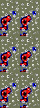 Küçük çiçekli yay deseni çiz. Raster illüstrasyonu. Suluboya tarzında yeşil renkler üzerine.