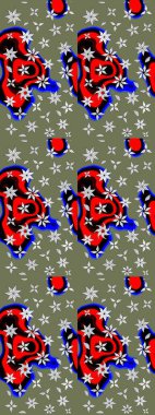 Retro tekstil tasarım koleksiyonu. El çizimi çiçek unsurları olan soyut çizim raster deseni. Çiçekli ipek eşarp. Yeşil yeşile. 1950 'ler-1960' lar motifleri.