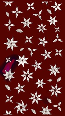 Şirin çiçekli eskiz deseni ve kırmızı renklerde yapraklar, suluboya çiçek deseni, duvar kağıdı, kart veya kumaş için fayanslı. Raster illüstrasyonu.