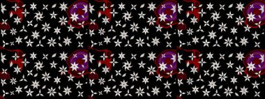 Çiçek duvar kağıdı. Renkli süs kenarı. Çizim kalıbı. Raster illüstrasyonu. Siyah renklerde. Hint süsü..