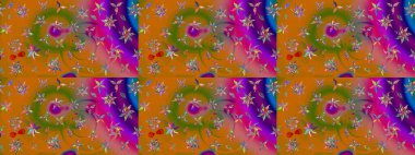 Nazik, sevimli çiçek arkaplanı. Çiçekli karalama şeklinde Raster çiçek deseni. Turuncu renkte çiçekler.