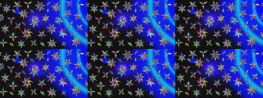 Raster illüstrasyonundaki çiçek desenli çizim. Renkli Bahar Teması eskiz kalıbı. Mavi renkli çiçekler. Düz Çiçek Elementleri Tasarımı.