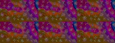 Renkli Bahar Teması eskiz kalıbı. Raster illüstrasyonu. Düz Çiçek Elementleri Tasarımı. Kahverengi renkli çiçekler. Çiçekli çiçek deseni, suluboya..