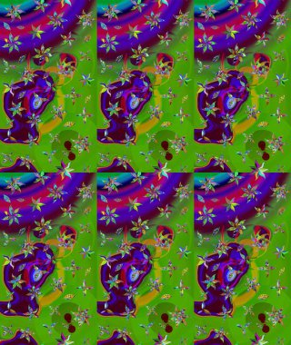 Yaprak ve çiçeklerin suluboya resimleri, yeşil renkte çizimler. Raster illüstrasyonu. Yumuşak, yeşil renkte bahar çiçekleri.