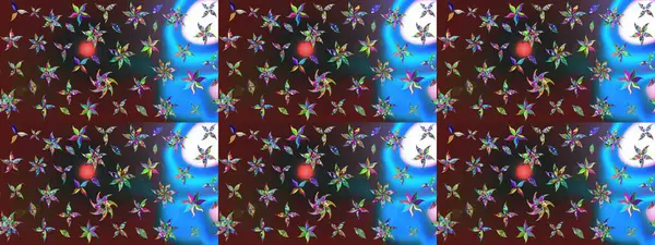 Çiçek desenli çizim. Mor renkli Asya tekstili. Raster illüstrasyonu.