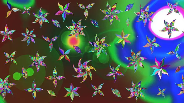 Çiçekli çizim şekli. Renkli Bahar Teması eskiz kalıbı. Yeşil renkli çiçekler. Düz Çiçek Elementleri Tasarımı.