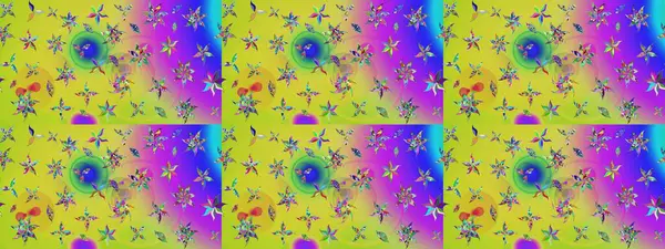 Motley illüstrasyonu. Küçük renkli çiçekler. Küçük çiçekte güzel bir desen. Moda baskıları için zarif bir şablon. Sarı çiçekli bahar çiçekleri.