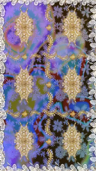 Mor renklerde altın element. Damask kusursuz yinelenen arkaplan. Doku arka planında altın duvar kâğıdı. Barok tarzında altın çiçekli süs..