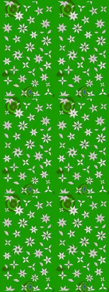 Varicologreen Raster çizimi. Bir sürü yeşil ve soyut çiçekli tropik eskiz deseni. Küçük çiçekte sevimli çiçek deseni var..