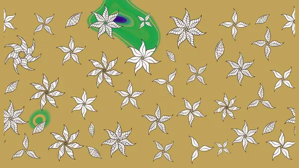 Raster - stok. Eskiz arkaplan modeli. Yapraklı çiçekler ve sarı renkli papatya çiçekleri..