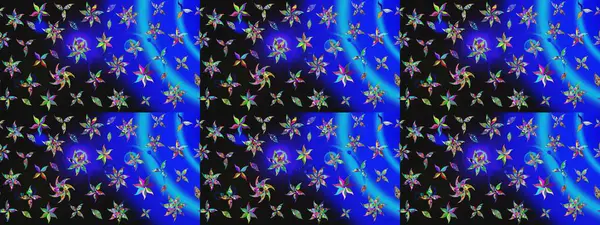 Raster illüstrasyonundaki çiçek desenli çizim. Renkli Bahar Teması eskiz kalıbı. Mavi renkli çiçekler. Düz Çiçek Elementleri Tasarımı.