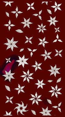 Şirin çiçekli eskiz deseni ve kırmızı renklerde yapraklar, suluboya çiçek deseni, duvar kağıdı, kart veya kumaş için fayanslı. Raster illüstrasyonu.