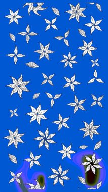 Elle boyanmış suluboya resim çizimleri, çiçekler ve bitkiler. Mavi renkte çiçekler.