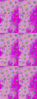 Tarafsız renklerde. Raster illüstrasyonu. Çiçek buketleriyle klasik tarzda eskiz deseni.