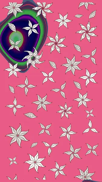 Üzerinde pembe renkte karalamalar olan çiçek desenleri çiz. Raster illüstrasyonu.