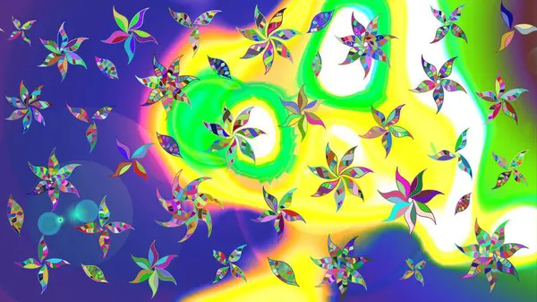 Düz Çiçek Elementleri Tasarımı. Renkli Bahar Teması eskiz kalıbı. Raster..