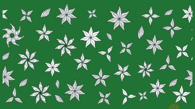 Parlak çiçekli yeşil renkler üzerine soyut çizim deseni. Çiçeksel elementlerle süslenmiş zarif raster dokusu. Küçük çiçekte şirin bir çiçek deseni var..
