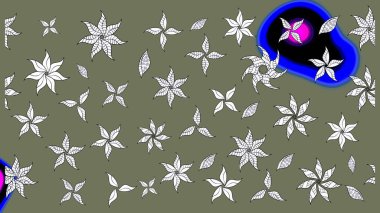 Sevimli çiçek raster deseni. Yeşil renkli çiçekler. Renkli Yaz Temalı eskiz kalıbı. Düz Çiçek Elementleri Tasarımı.